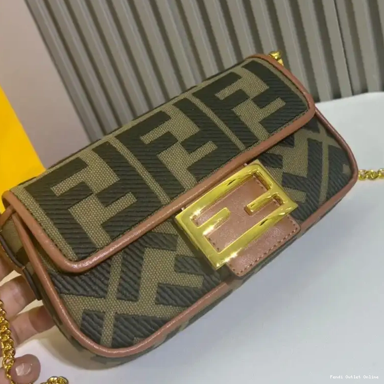 Affordable Baguette In Mini Green Bag Motif Fendi Canvas FF 0611
